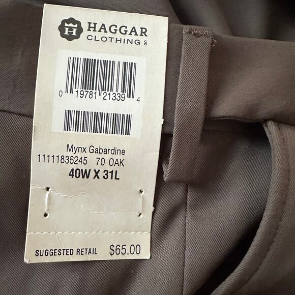 NWT Haggar casual men’s pants 40 x 31 Mynx Gabardine expandable waist brown - Picture 4 of 6